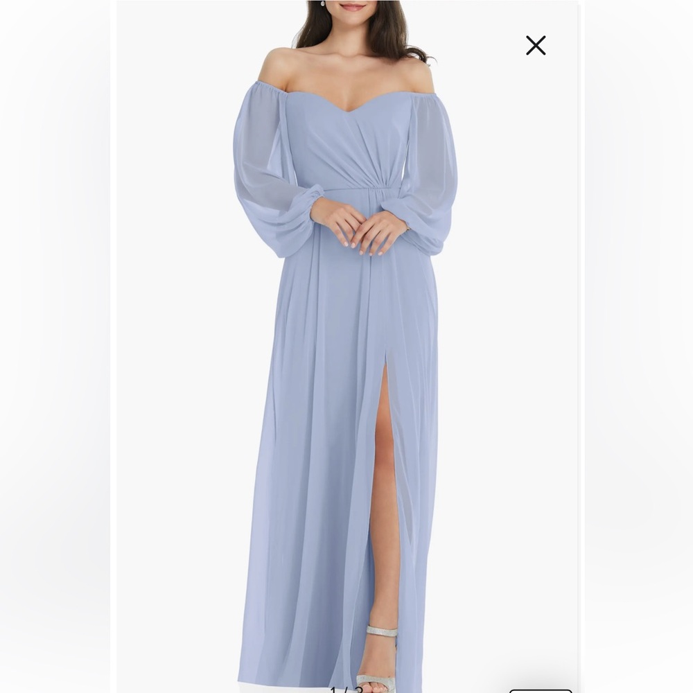 Dessy Collection Convertible Neck Long Sleeve Chiffon Gown in Sky Blue